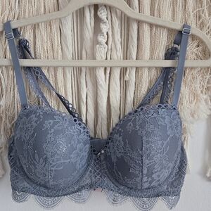 Victoria's Secret Bra Women's 36D Blue Gray Lace  Dream Angels Racerback